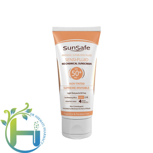 فلوئید ضد آفتاب فیزیکال بی رنگ SPF50 سان سیف مناسب پوست حساس